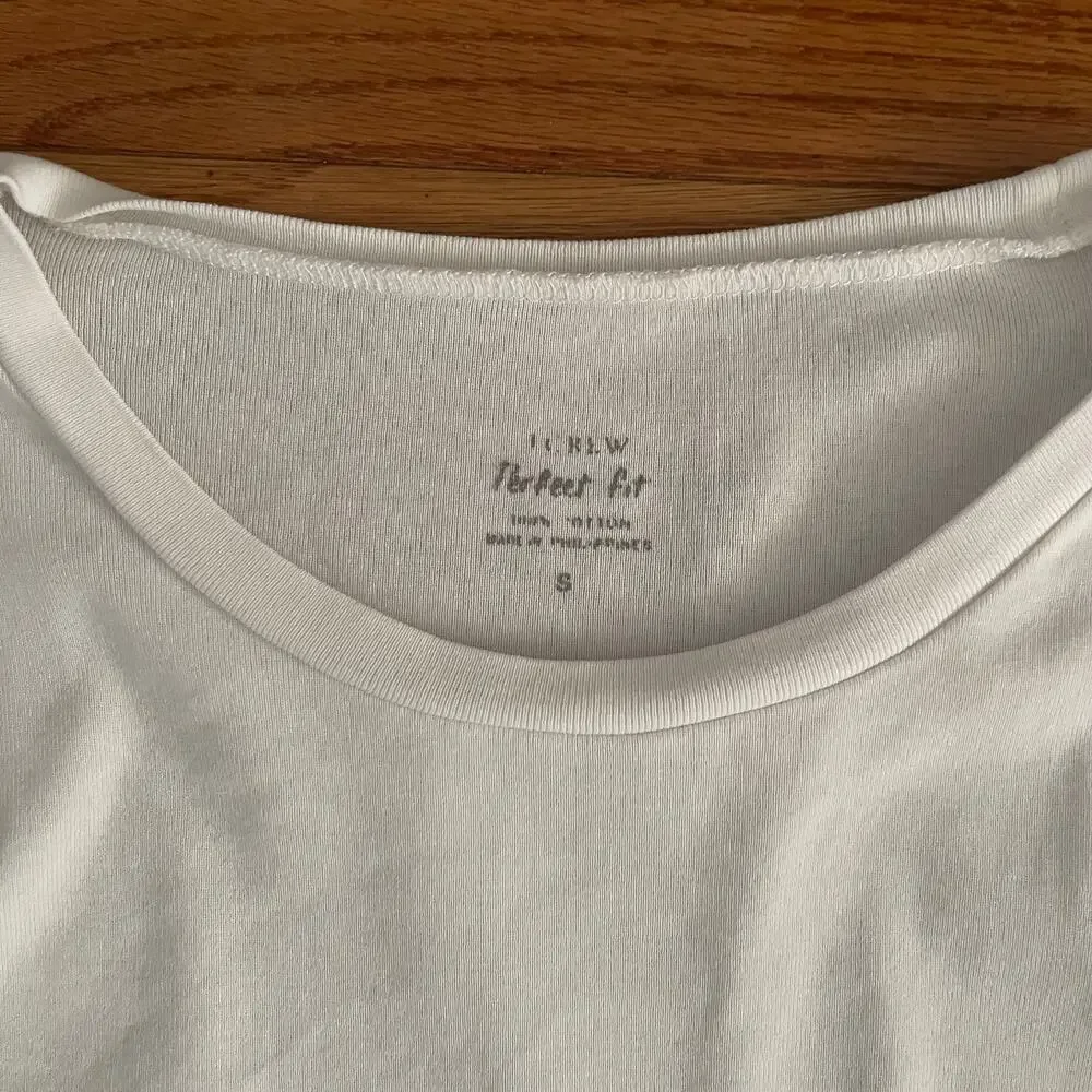 J. Crew Perfect Fit Long Sleeve Tee White Womens Small S Cotton Crewneck Basic